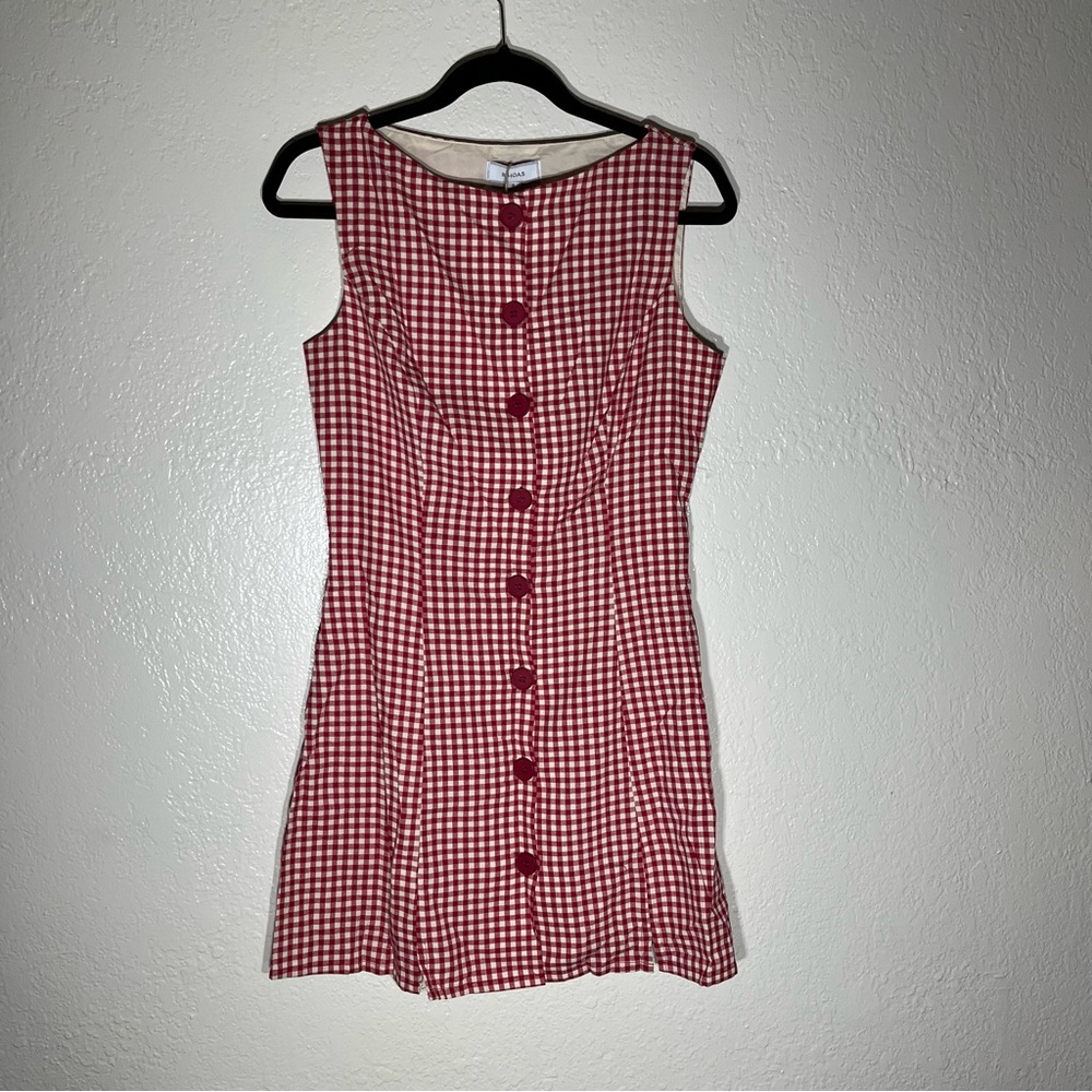 RIHOAS Red Boat Neck Plaid/Gingham Mini Dress Sz S NWT